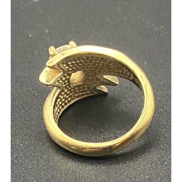 Vtg 'Ring 92 SW CZ Solitaire Yellow Gold Plated Wrap Crushed Turquoise Size 5.5 - Picture 5 of 14